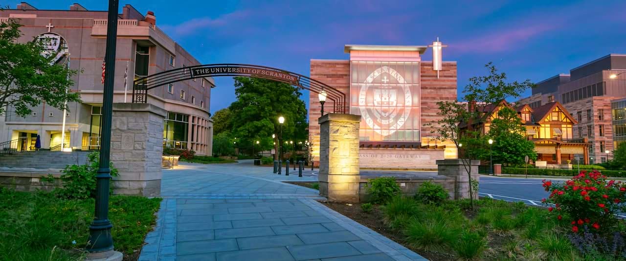 A night view of the University of Scranton